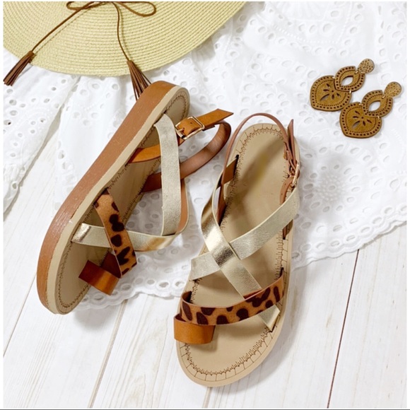 . Shoes - Strappy leopard metallic sandals . Shoes - Strappy leopard metallic sandals